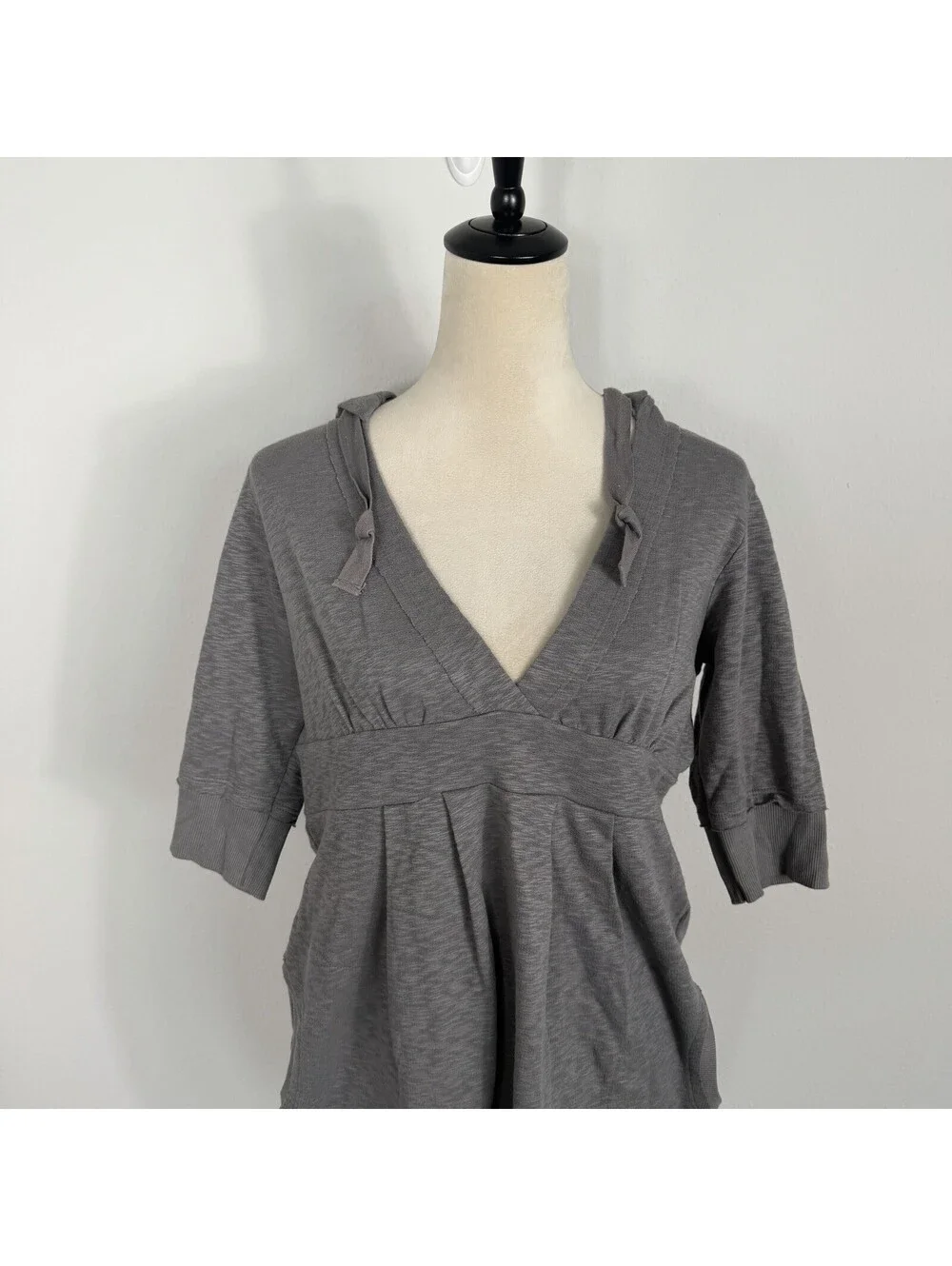 Vintage Y2K Longline Hoodie Sweater Top V Neck Tunic Size Large Gray Coquette